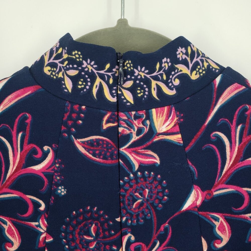 Maggy London Navy / pink Floral Sheath Dress. Beautiful embroidered collar sz 8P - Picture 7 of 9
